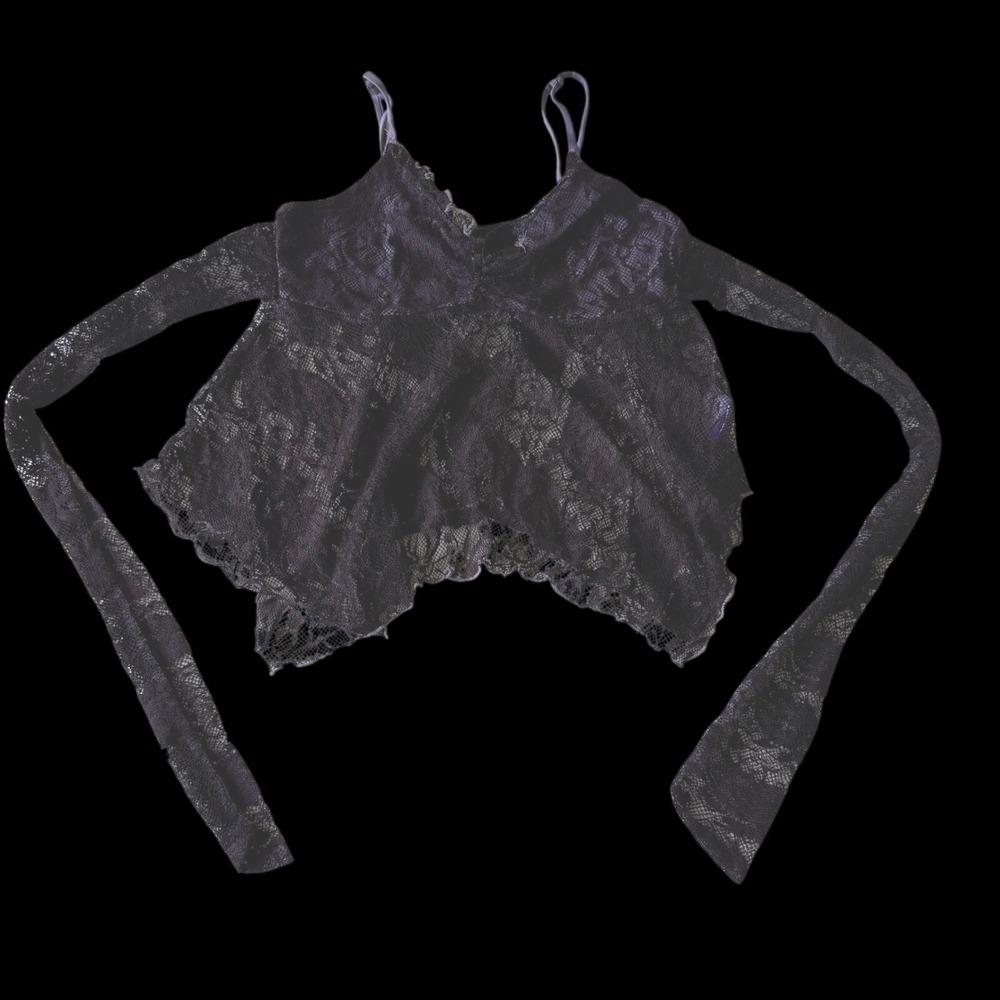 Y2K Coquette Sheer Purple Floral Lace Camisole Long‎ Ties Fairycore Goth